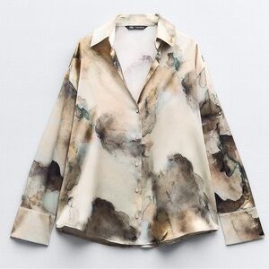 Zara Satin Effect Tie Dye Satin Button Up Shirt